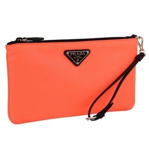 *NWT* Authentic Prada Orange Tessuto Pouch Nylon Case Clutch
